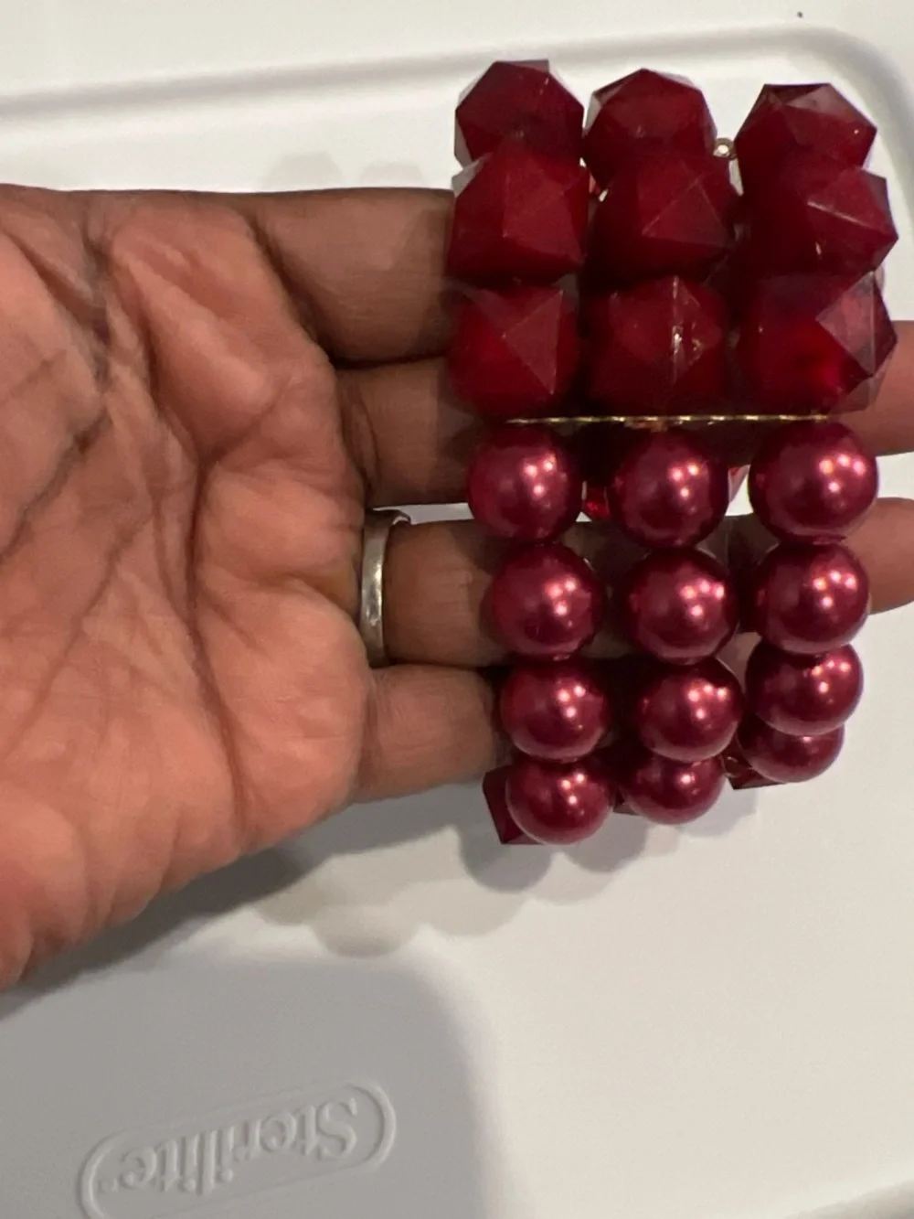 Red Multi-Strand Beaded Stretch Bracelet - Unbranded